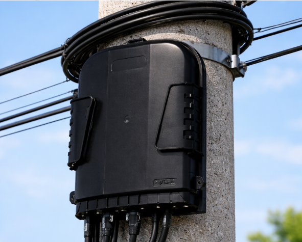 caixa de terminação óptica (CTO) instalada no poste.
